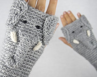 Elephant Fingerless Gloves ~ Handmade