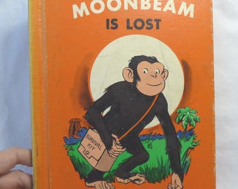Moonbeam is Lost, Childrens Book, Vintage Book, Hardcover Book, Vintage 1970, Monkey Story, Library Book, Chapter Book, Colorful Pictures
