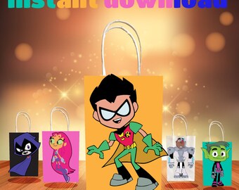 TEEN Titans Go inspired idea for kids birthday Party decoration Favor Bag PRINTABLE Instant Download easy diy activity, birthday decor theme