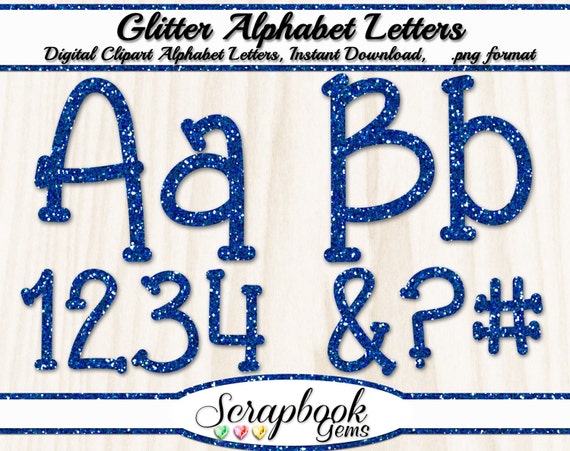 blue glitter letters numbers digital clipart 76 high