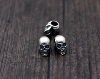 Sterling Silver Skull Beads,Silver Skull head,Silver Skull spacer bead,3D skull, 5mm large hole skull bead