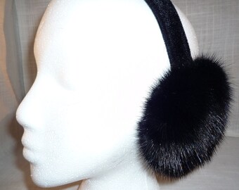 Black Mink Fur Earmuffs new made in usa new