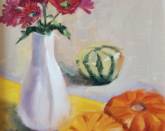 Still life with pumpkins ORIGINAL oil painting, 9*12 inches, oil on canvas board by Nadia Gurkova
