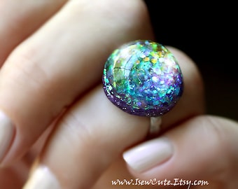 Harajuku Street Fashion Gumball Glitter Resin Ring In Multi Colors, Rainbow Ring, Cute Resin Ring, Adjustable Ring, Rainbow Resin Ring