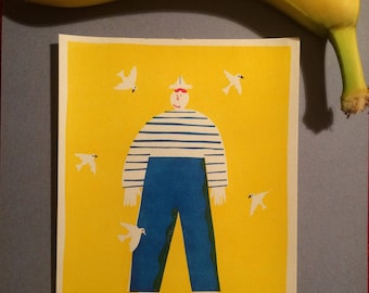 A5 seagulls original screen print