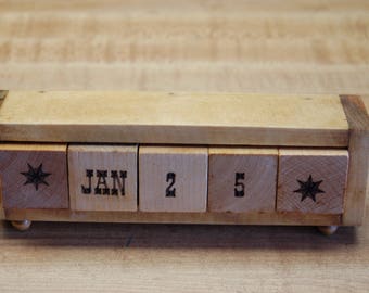 Hand made wood block perpetual desk calendar