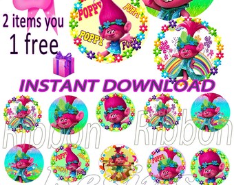 50% SALE INSTANT DOWNLOAD- Poopy Trolls Digital Bottle Cap Images - 1" Bottle Cap Images 4x6- Buy 2 get 1 Free