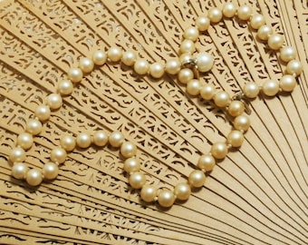 Vintage Marvella, Simulated Pearl Necklace, Hand Knotted Single Strand 1950s