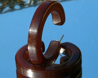 Bakelite Earrings Vintage Hoops Rich Chocolate Brown Statement Marilyn Monroe Mid Century Bold Hollywood Catalin Art Deco Pierced Modernist