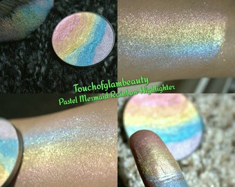 Mermaid Fantasies Jumbo 59mm, 44mm, 37mm size WITH Compact Pastel Rainbow poly chrome Highlighter.