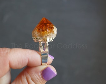 Citrine Ring ⊿ Raw Citrine ⊿ Citrine Crystal ⊿ Silver Plated Ring ⊿ Silver Citrine ⊿ November Birthstone