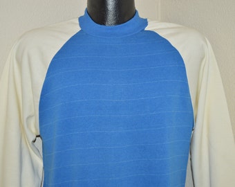 80s Blue White Crewneck Striped Sweatshirt Medium