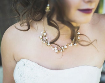 REIS or branche perle collier, collier de mariée, demoiselles d’honneur, mariage Woodland, jardin mariage, mariage Vintage, collier de perles, or