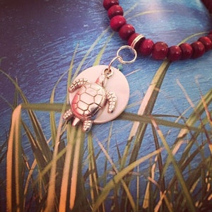 Sandalwood Mala Necklace, with Full Moon Motherofpearl & Turtle Pendant