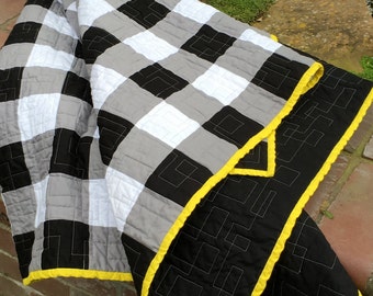 Black & White, Gray, Yellow Modern Lap/Throw Quilt