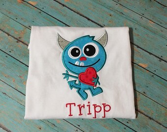 Valentine Monster Onesie or T-Shirt; Valentines Day; short or long sleeve; personalized