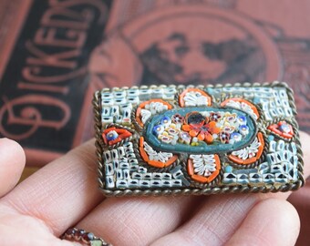 Antique HUGE Micromosaic Brooch, Italy Glass Tile Mosaic Pin, Jewelry gift for her