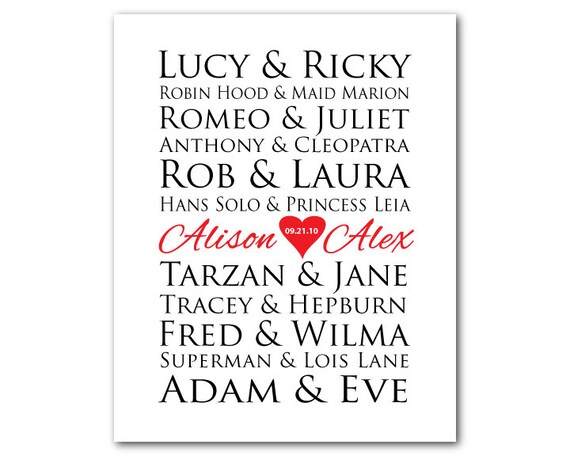 Customizable Famous Couples Print Wedding Engagement 6725