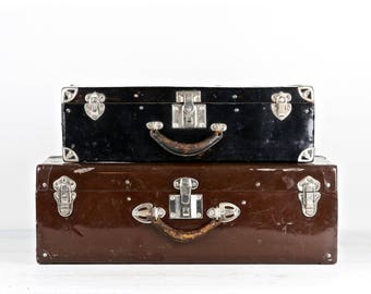 Vintage Suitcase Set Vintage Suitcases Suitcase Set Black Suitcase Brown Suitcase Metal Suitcase Stack Of Suitcases Old Suitcase