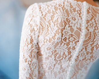 Long sleeve lace wedding dress "Orion", boho wedding dress, corset bridal gown, simple modest wedding dress, winter wedding gown, milamira
