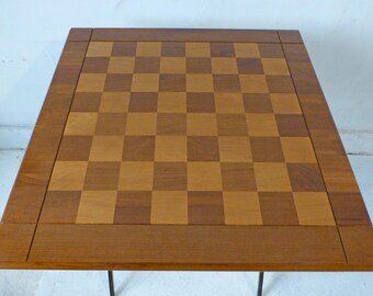 Large vintage Drueke Walnut Maple Double Sided Chess Board 1950s 23" square 2.25" squares Gold Label #64 Play A Way