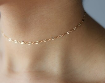 Chain Lace Choker Necklace - Dainty Gold Choker - Layering Necklace - Minimalist Jewelry - Gift for Her - Boho Jewelry - Sequin Choker