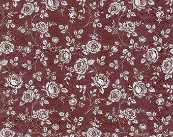 Little Roses Marsala 4 Decoupage Napkins. Set of 4 napkins. Paper Napkin for Decoupage, Craft Napkin, Flower Napkin, Decoupage Paper