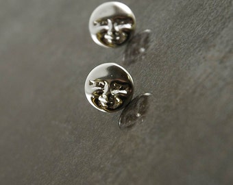 Full Moon earrings, posts, studs, hand-made original in solid 925 Sterling Silver