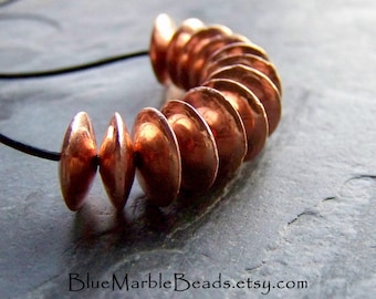Disc Beads, Copper Beads, Metalized Beads, Rustic Beads, Saucer Beads, Boho Chic, Tribal Beads, Copper Spacer, Lucite Bead, Vintage Bead, 24