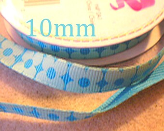 60cm Blue with turquoise flowers 10 mm Ribbon