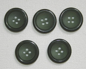 Set of 5 round vintage buttons. Olive green colored buttons. B33