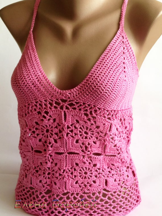 Crochet Pink top/ Sexy crochet top/ Beautiful top/ Summer top/