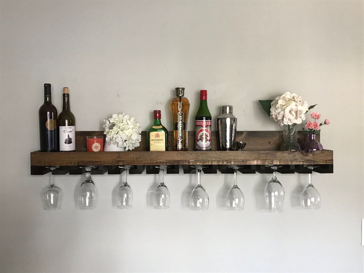 Margarita & Martini Glass Rack Rustic Wood Stemware Wine