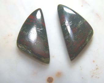Bloodstone matching pair two cabochons - green red Jasper Cab triangle - lapidary blood stone genuine natural coyoterainbow one inch 1 -tri8