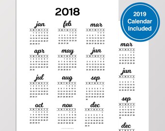 2018 year at a glance calendar printable yearly calendar