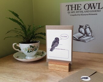 Owl book plate stickers. Ex Libris owl bookplates, set of 17 plus envelope. Personalized custom printing option. Gift for readers.