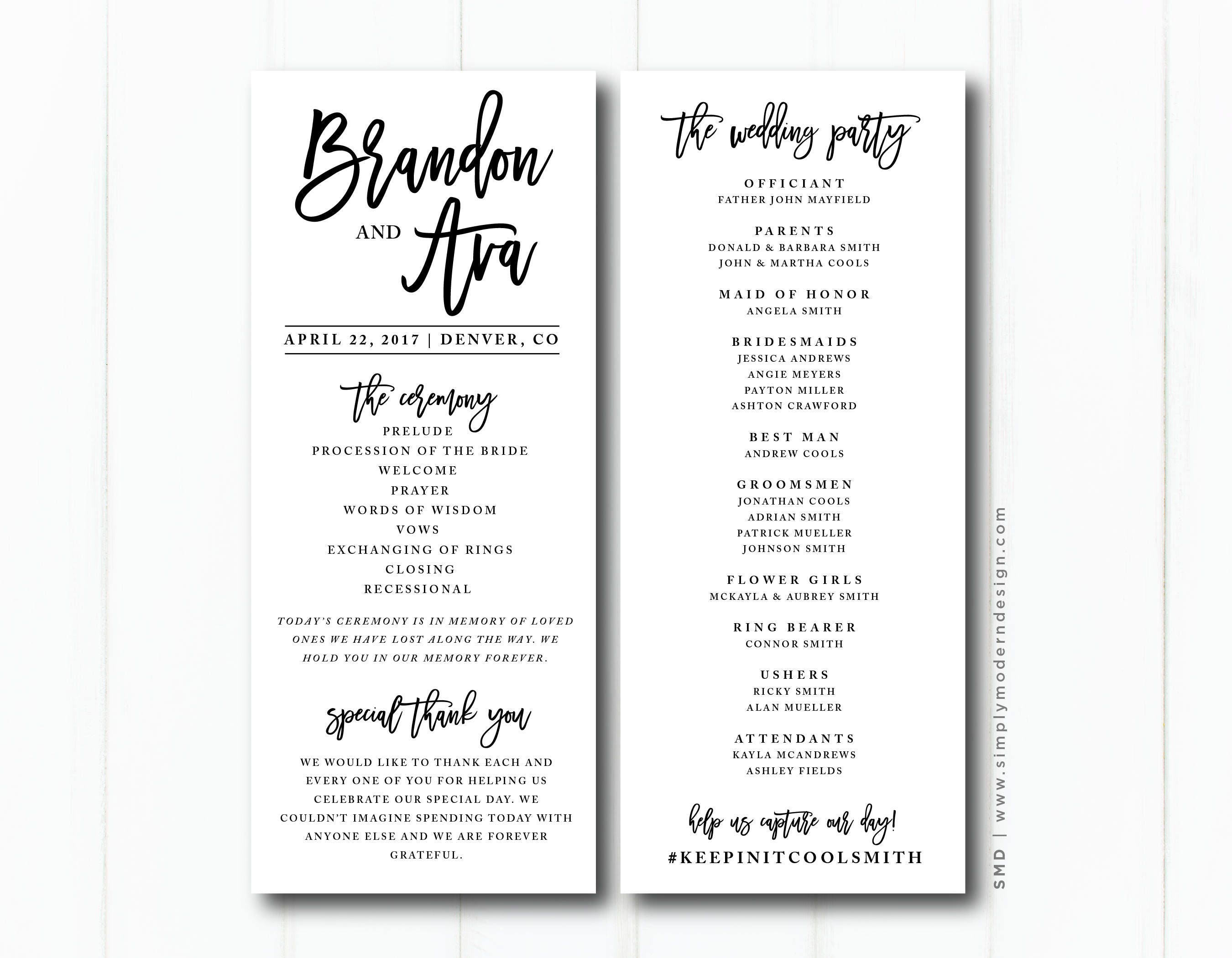 modern wedding ceremony program wedding party wedding