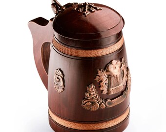 Impressive Handmade Wooden Beer Mug With Lid - Oak Wood Pint Beer Stein Tankard - Gift For Craft Beer Enthusiasts FAST Delivery to USA