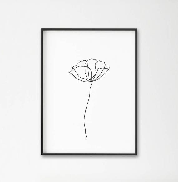 Poppy flower wall line art print Minimalist modern art decor