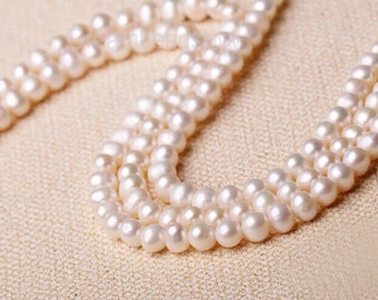 Natural Pearl Beads, White Freshwater Pearl Beads, Full Strand, 6mm 8mm Nearly Round Pearl Bridal Beads for Jewelry Making (B179)