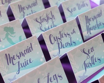 Little Mermaid Printables/Mermaid Food Tags/Little Mermaid Food Tags, Mermaid Table Tents, Under the Sea Food Tags, Place Cards, DIGITAL