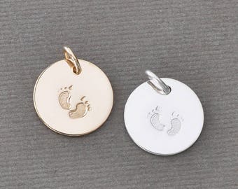 Hand Stamped Footprints Charm for Necklace or Bracelet / Choose Gold Fill OR Sterling Silver