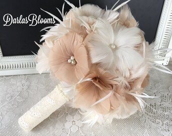 Wedding Bouquet, Bridal Bouquet, Brooch Bouquet, Great Gatsby Wedding,Feather Bouquet, Alternative Bouquet, YOUR CHOICE COLOR