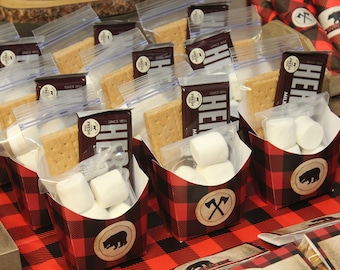 Smore Favor Box, Smore Favors, Lumberjack Birthday Printables, Lumberjack Party, Lumberjack Party Favors, DIGITAL