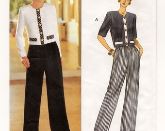 A Waist Length, Long/Short Sleeve Top and Straight Leg Elastic Waist Pants Sewing Pattern for Women: Uncut - Sizes 12-14-16 ~ Butterick 6845