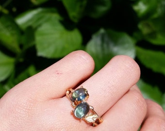 Tourmaline ring Gemstone twig ring Vermeil twig ring Nature inspired ring