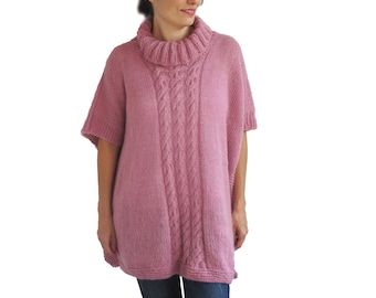 Plus Size Over Size Pink Mohair Poncho - Pelerine