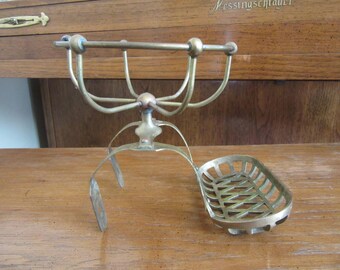 Antique Brass Over the Rim Soap Dish with Sponge Basket -1930 Bath Deco -Brass Bathroom accessories -Vintage Soap Dish- Joanna Gaines style
