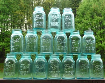 Blue mason ball perfect jar Vintage Wedding Mason Large Quart size 5 Jars