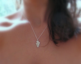 Solid Sterling Silver Arrowhead Necklace Silver Arrow Necklace Hammered Silver Necklace Silver Arrowhead Pendant Boho Tribal Necklace, Spear